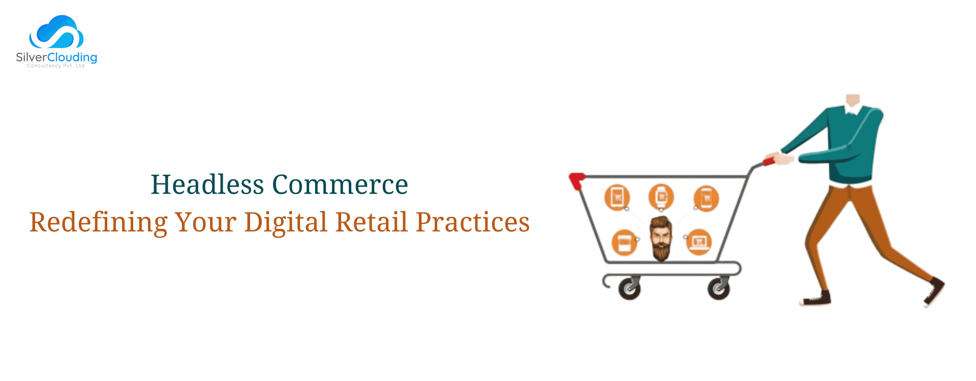 Illustration of headless commerce showing seamless integration between front-end user experiences and back-end systems, transforming digital retail.