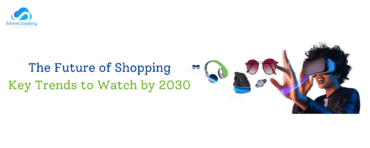 Illustration depicting 'The Future of Shopping' with trends like AI, voice commerce, and omnichannel experiences shaping retail by 2023.