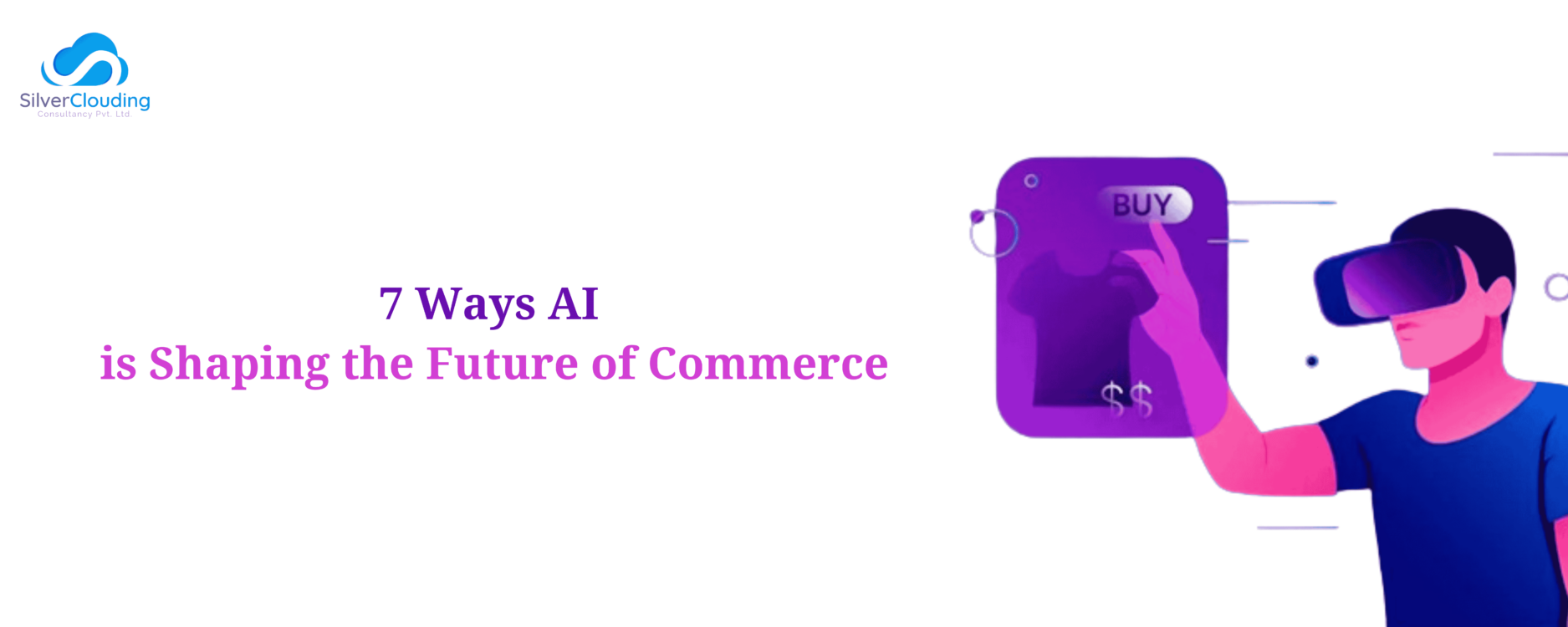 Illustration of AI-driven commerce showcasing automation, personalization, and data insights revolutionizing the retail and shopping experience.